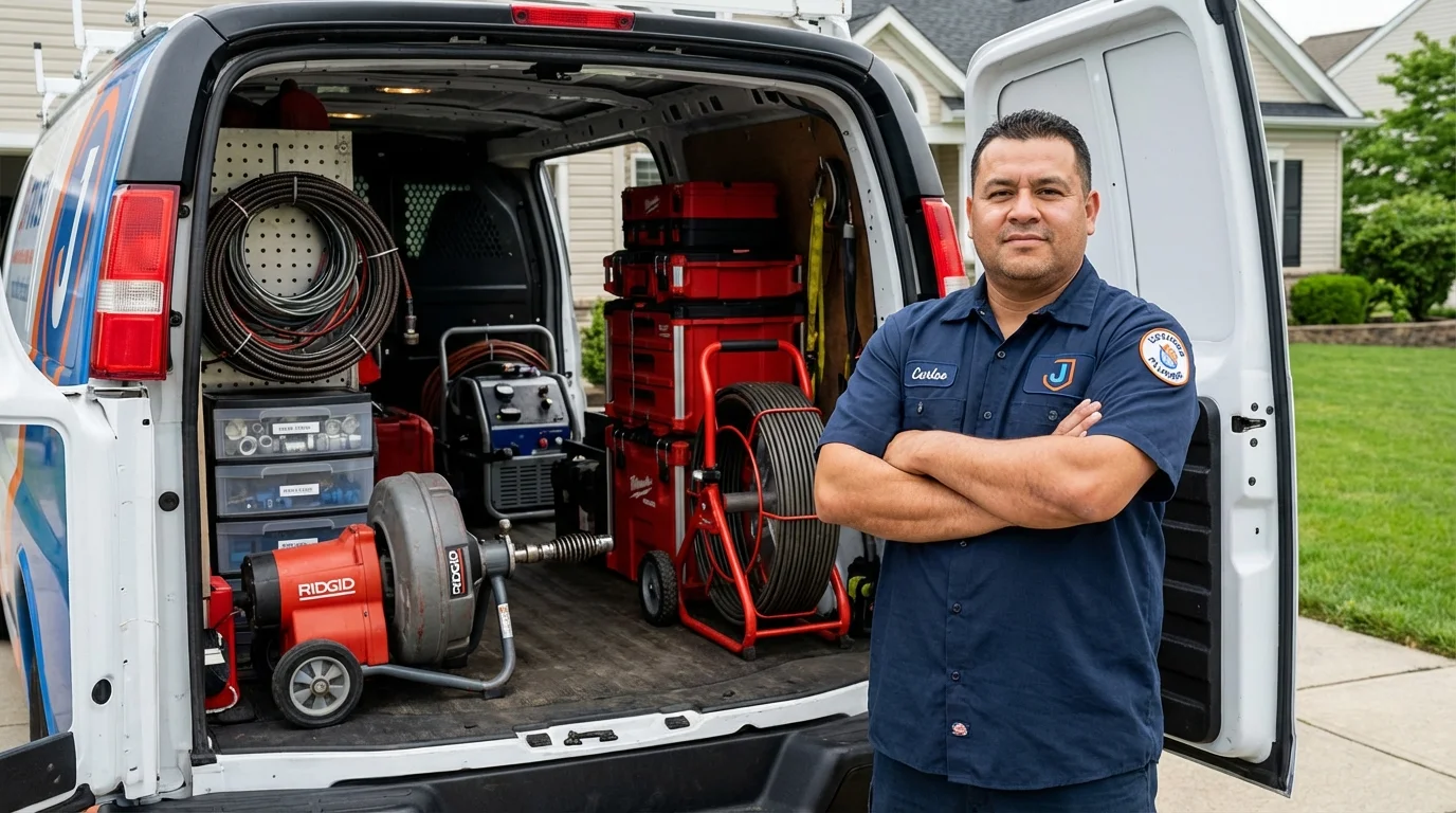 Professional drain cleaning equipment and Johns Plumbing LLC plumber in Holly