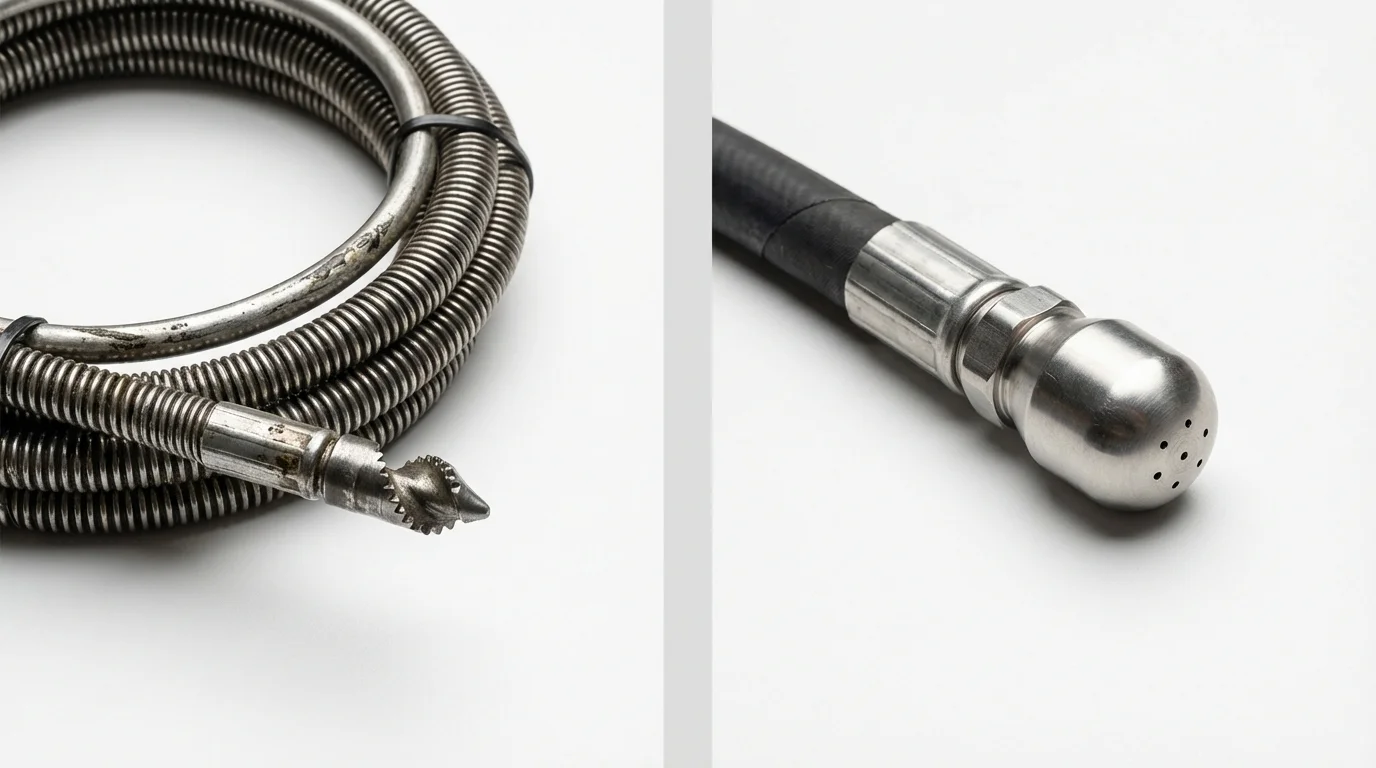Drain snake cable and hydro jetting nozzle used for drain cleaning in Holly, MI