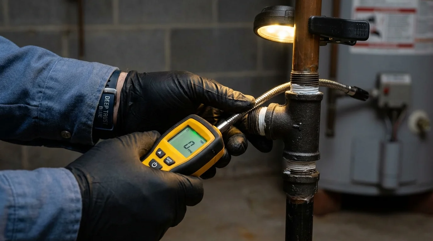 Gas leak detection with electronic sniffer by Johns Plumbing LLC in Holly